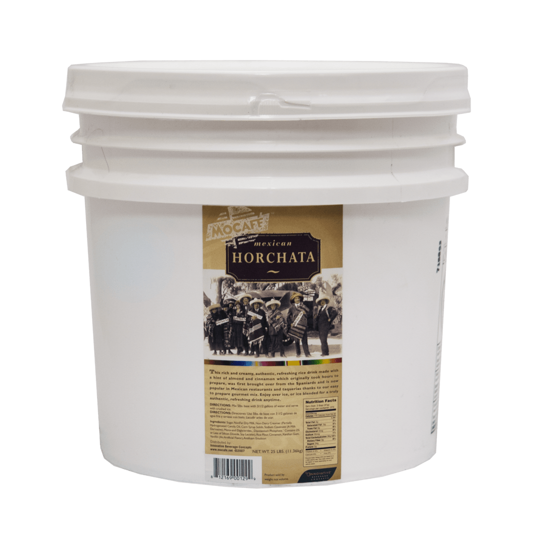 25 lb white tub of Mexican Horchata drink Mix from MOCAFE