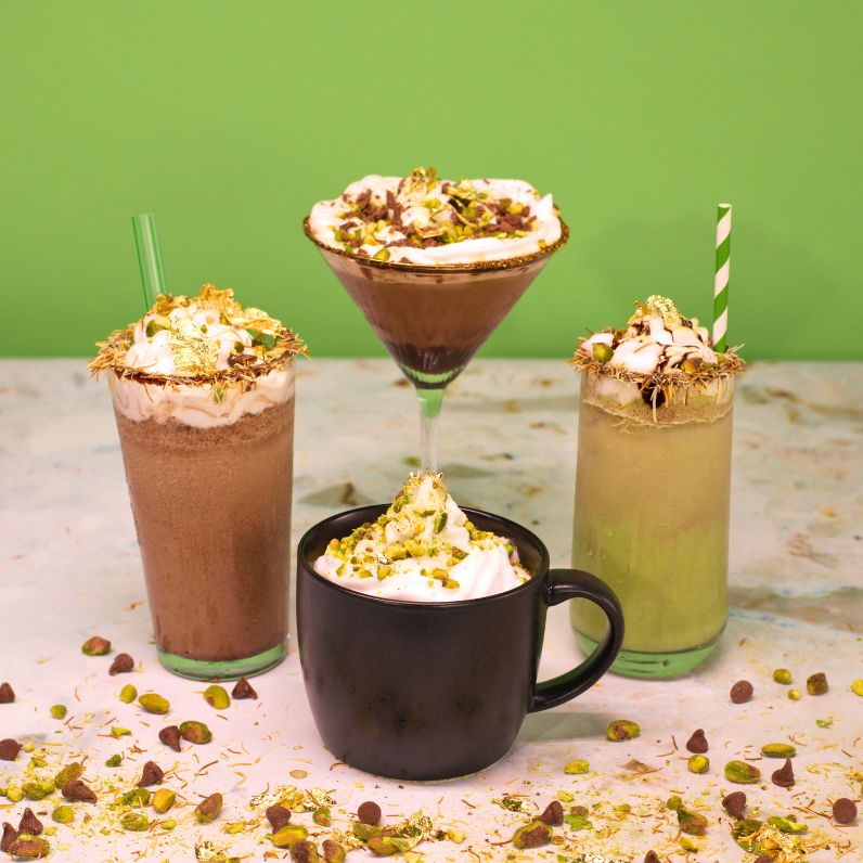 4 Dubai Chocolatee Recipes frappe, hot chocolate, layered matcha, martini by MOCAFE