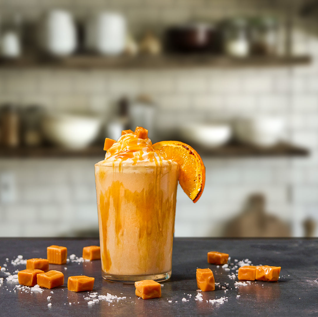 Caramel Frappe with Orange Garnish