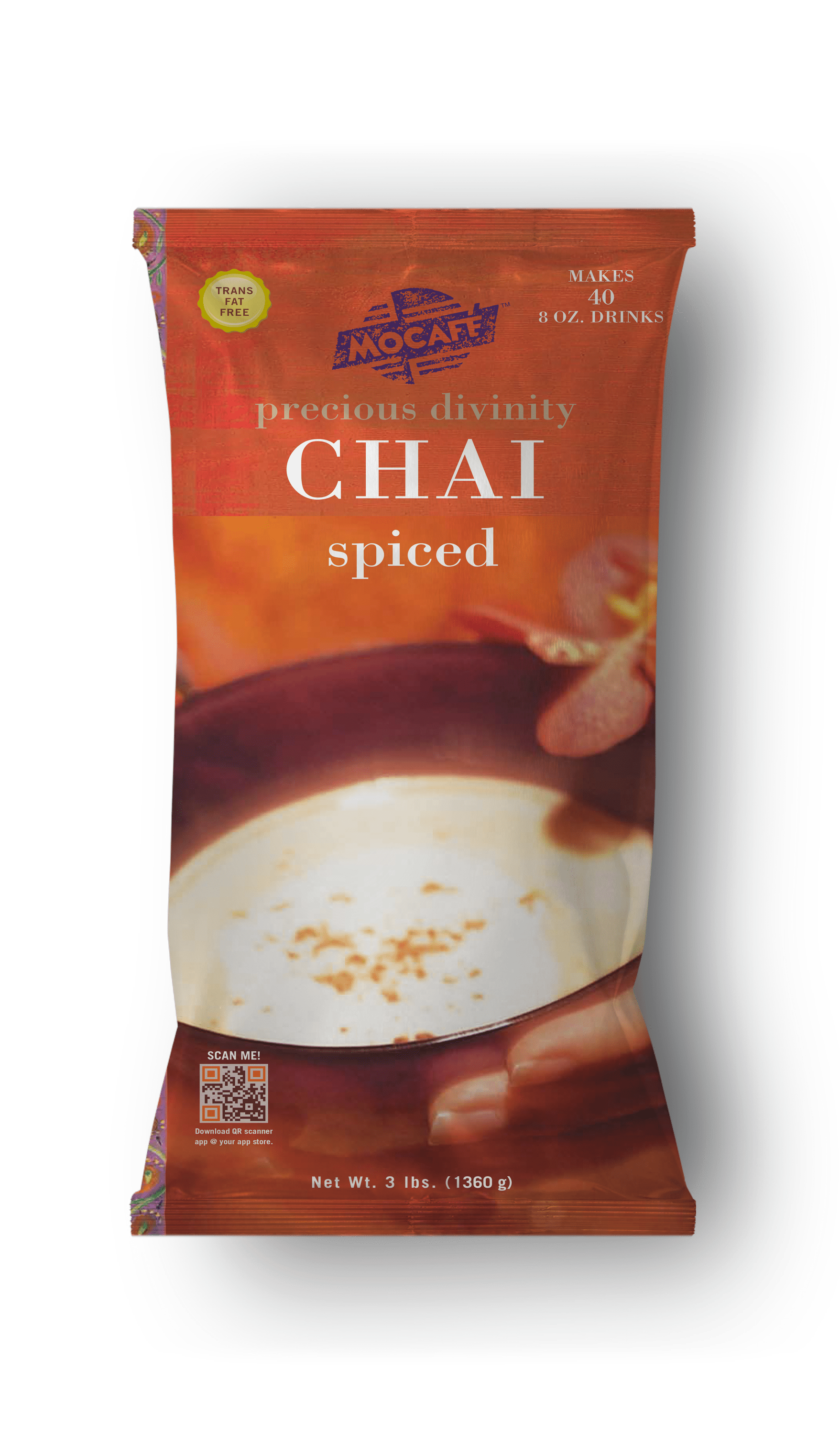 MOCAFE Precious Divinity Spiced Chai Tea Latte Powder Mix mix in its bag packaging