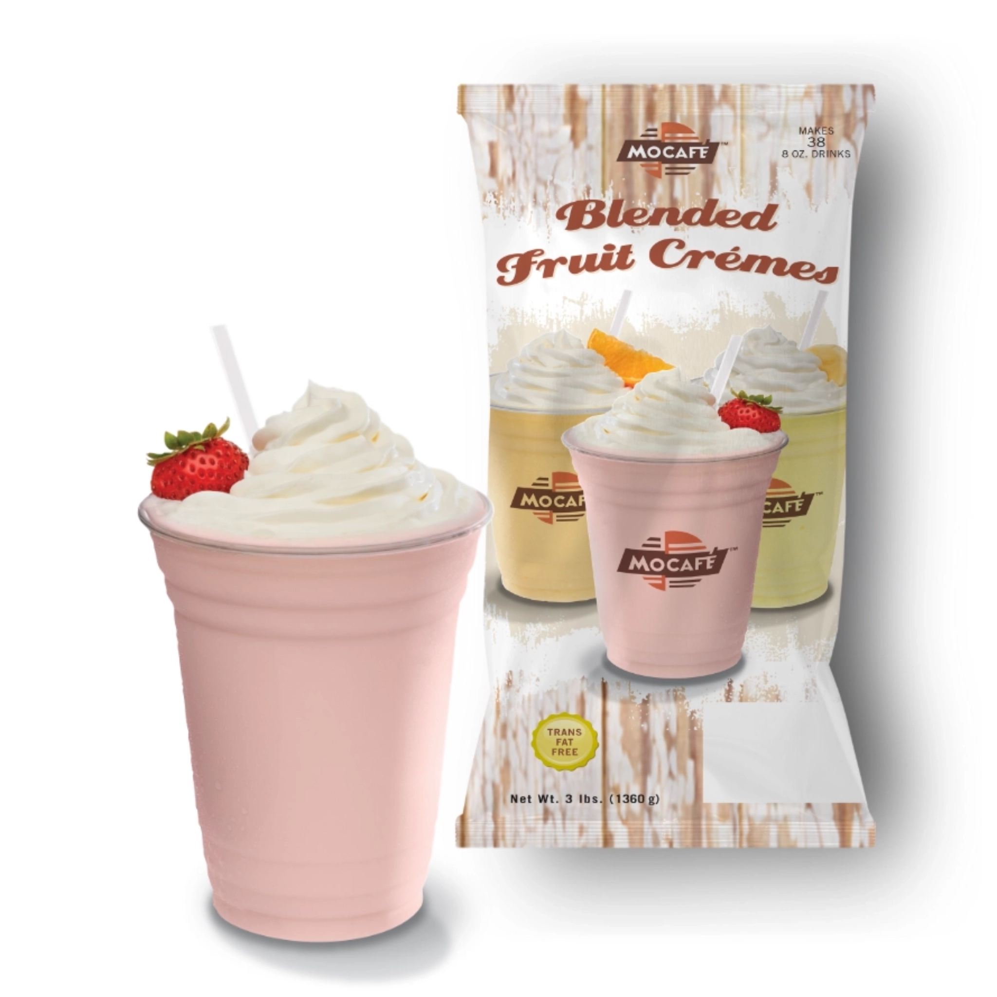 MOCAFE™ Strawberry Blended Creme Powder Mix for Frappes Smoothies and Milk Tea Drinks 3 lb bag for café beverages