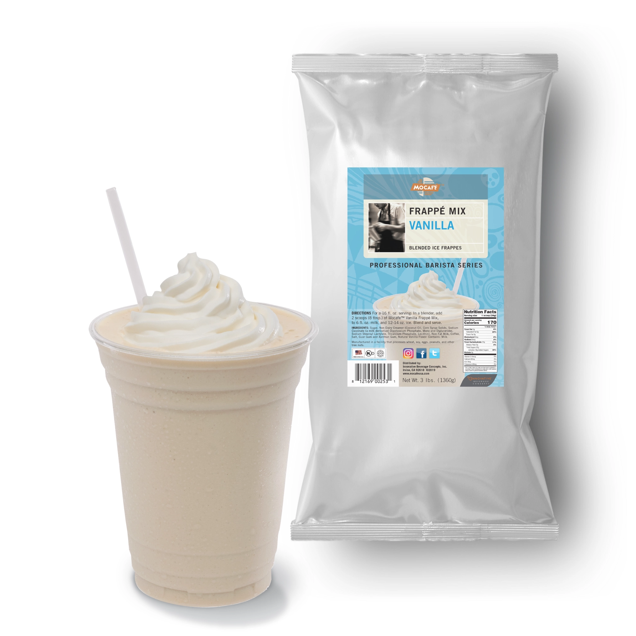 MOCAFE Vanilla Latte Frappe Mix Powder 3 lb bag for café beverages
